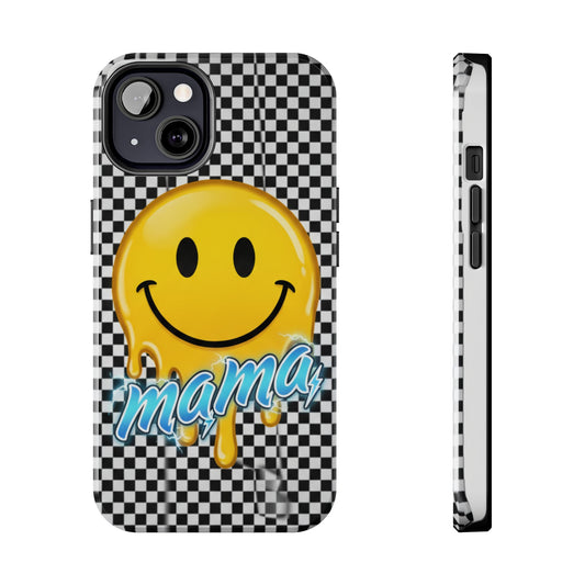 Mama Smiley Checkered Tough Phone Case – Drip Smile Graphic Protective Cover