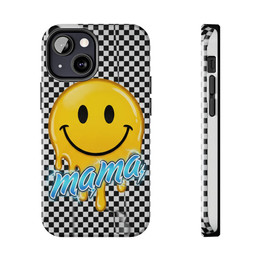 Mama Smiley Checkered Tough Phone Case – Drip Smile Graphic Protective Cover