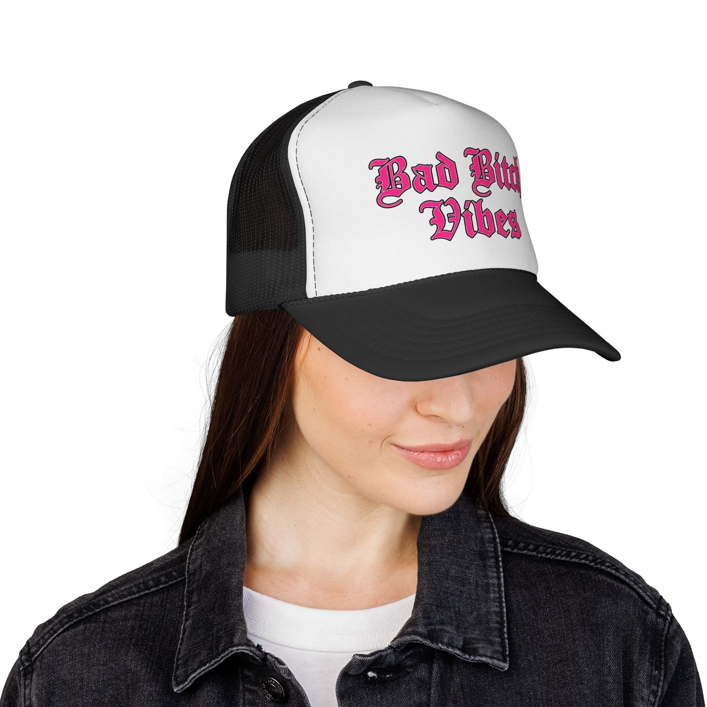 Trucker Cap — "Bad Bitch Vibes" Pink Gothic Mesh Hat