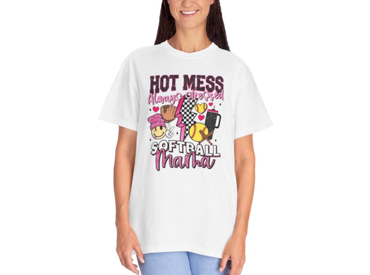 Hot Mess Softball Mama Unisex T-shirt