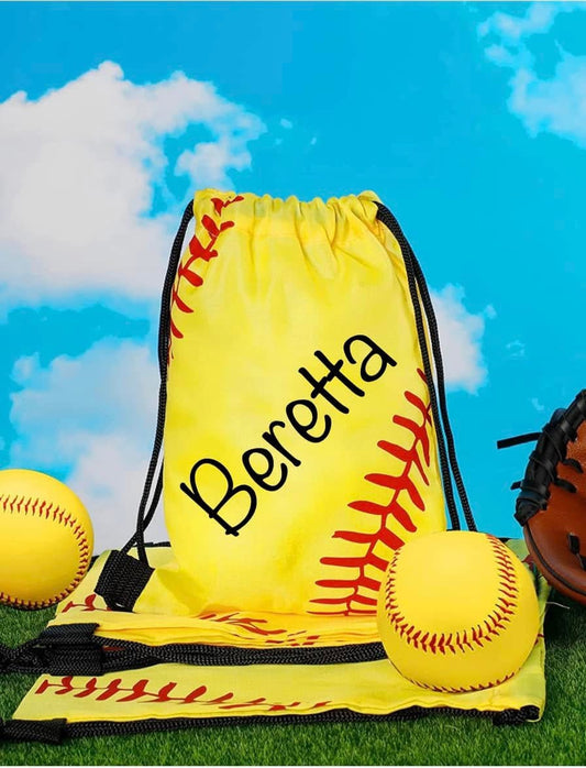 Personalize-able  Softball Drawstring Backpacks